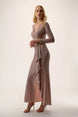 Shimmering Silky Knit Long Sleeved Trumpet Dress 648