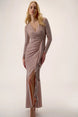 Shimmering Silky Knit Long Sleeved Trumpet Dress 648