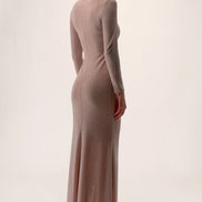 Shimmering Silky Knit Long Sleeved Trumpet Dress 648