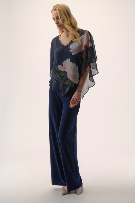 Chiffon & Silky Knit Floral Print Poncho Top