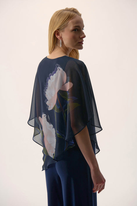 Chiffon & Silky Knit Floral Print Poncho Top