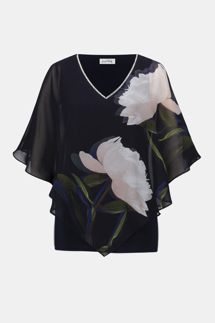 Chiffon & Silky Knit Floral Print Poncho Top