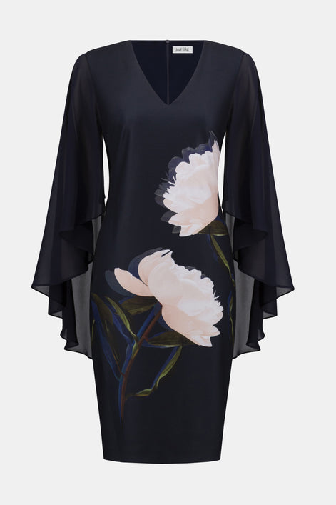 Silky Knit & Chiffon Floral Placement Sheath Dress