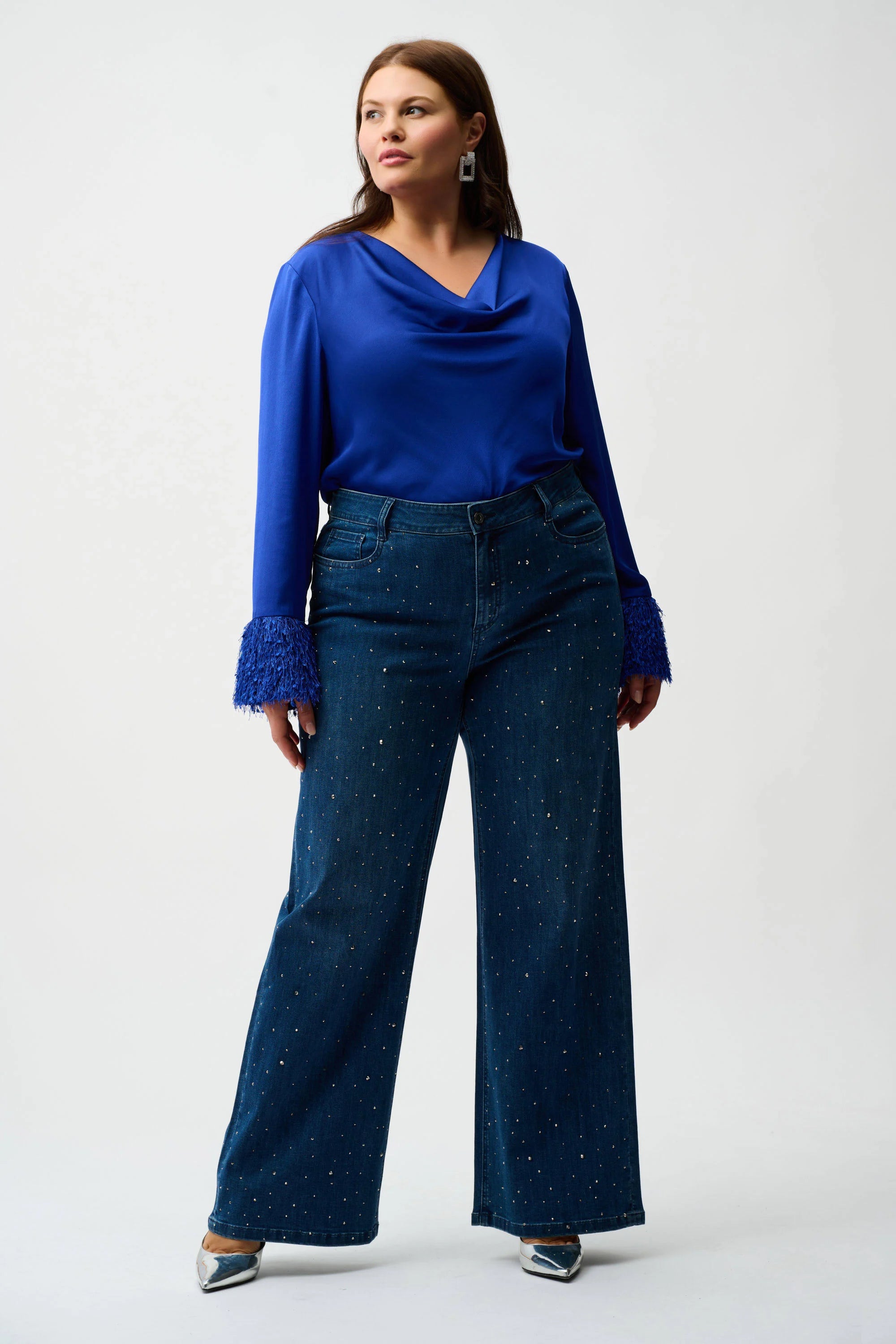 Classic Wide Leg Jeans with Rhinestones