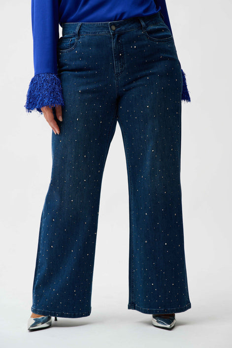 Classic Wide Leg Jeans with Rhinestones