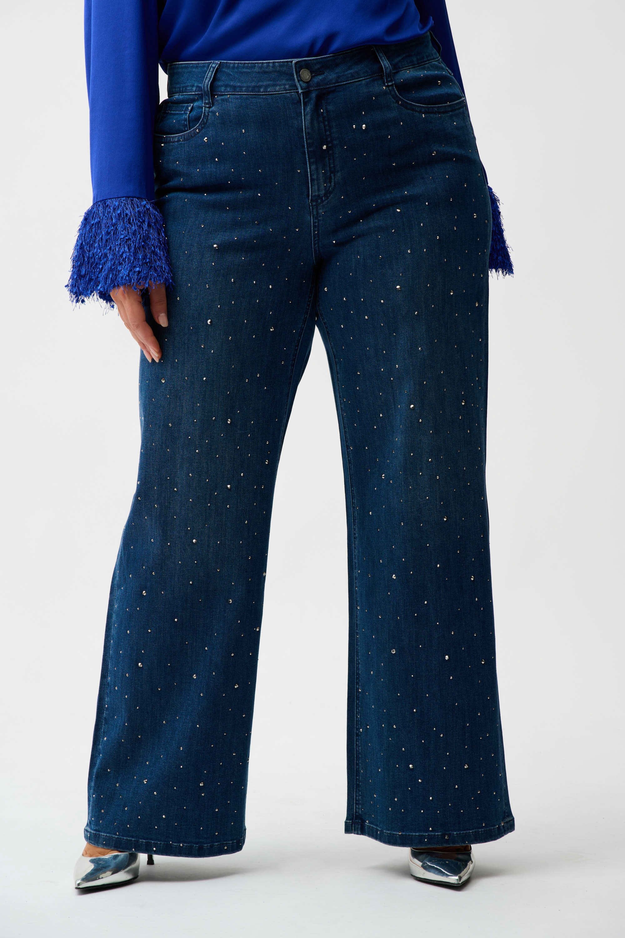 Classic Wide Leg Jeans with Rhinestones
