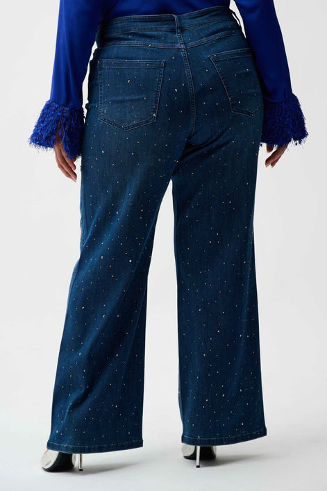 Classic Wide Leg Jeans with Rhinestones