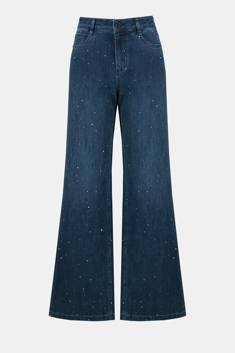 Classic Wide Leg Jeans with Rhinestones