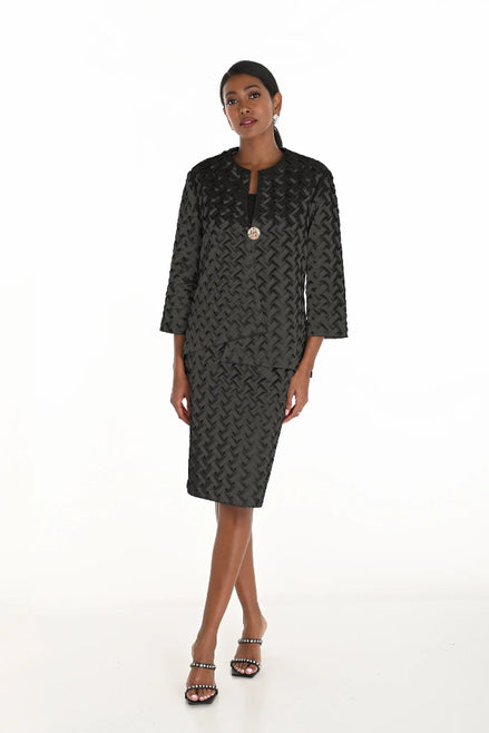 Woven Jacket with Gold Button Closure & Matching Skirt Suit 637