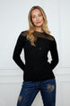 Long Sleeved Embellished Sheer Neckline Pullover 677