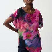 Chiffon Floral Print Asymmetrical Layered Top 757