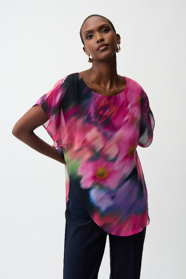 Chiffon Floral Print Asymmetrical Layered Top 757