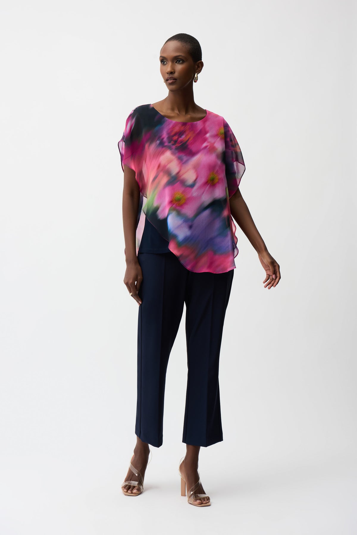 Chiffon Floral Print Asymmetrical Layered Top 757