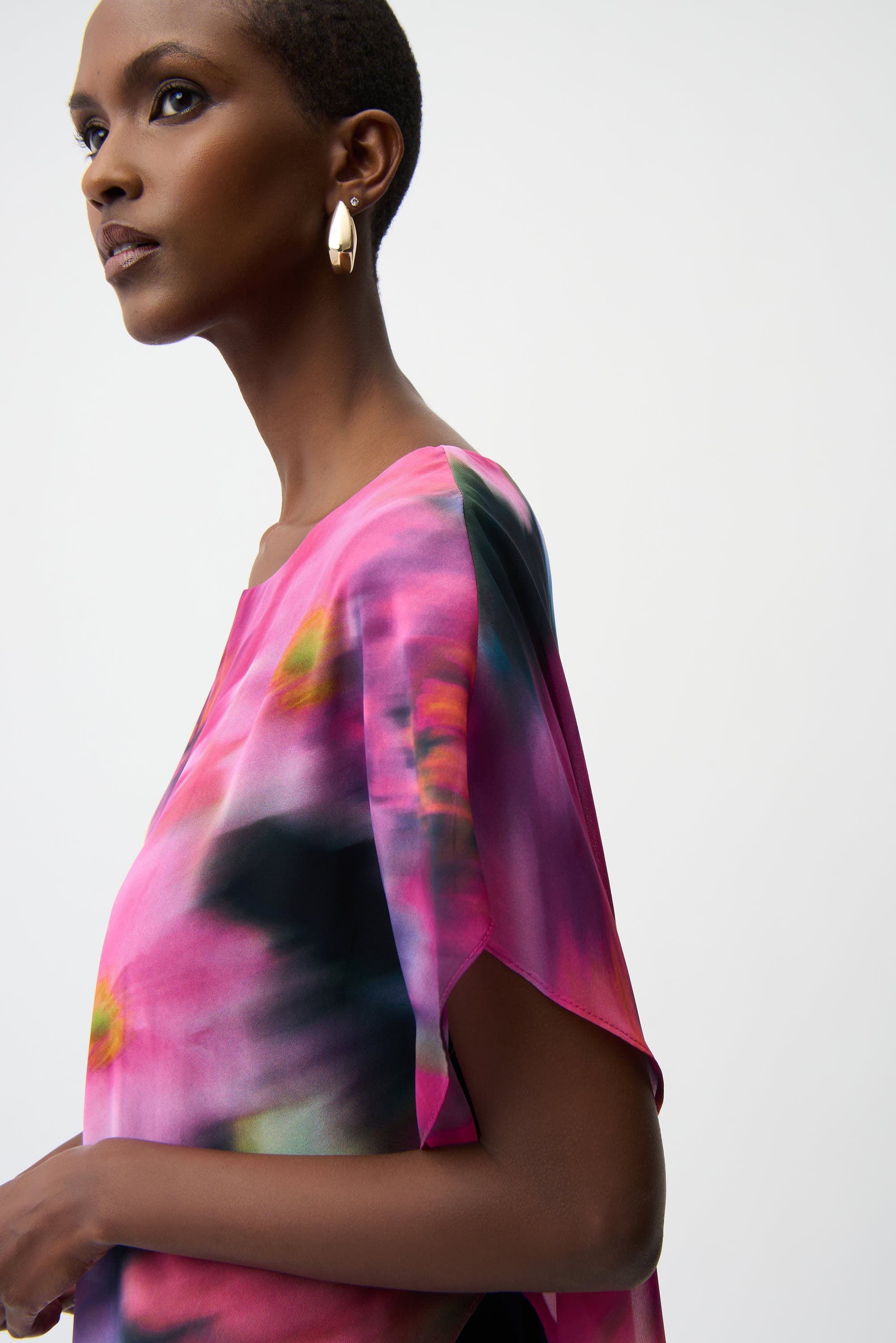 Chiffon Floral Print Asymmetrical Layered Top 757