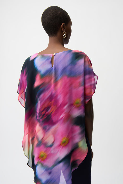 Chiffon Floral Print Asymmetrical Layered Top 757