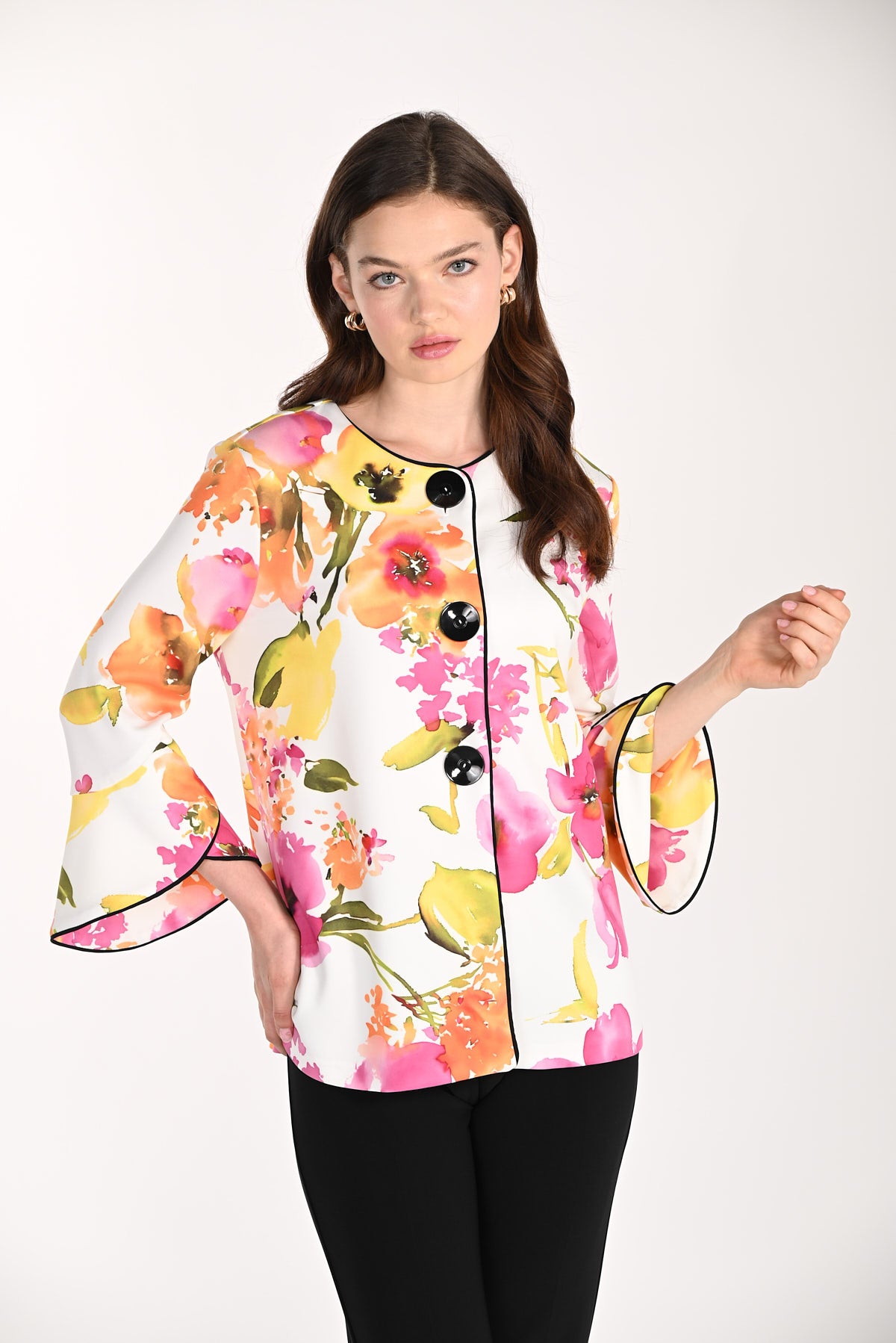Floral Blazer With Flare Sleeves 829