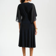Silky Knit Fit and Flare Dress With Chiffon Draped Sash 754