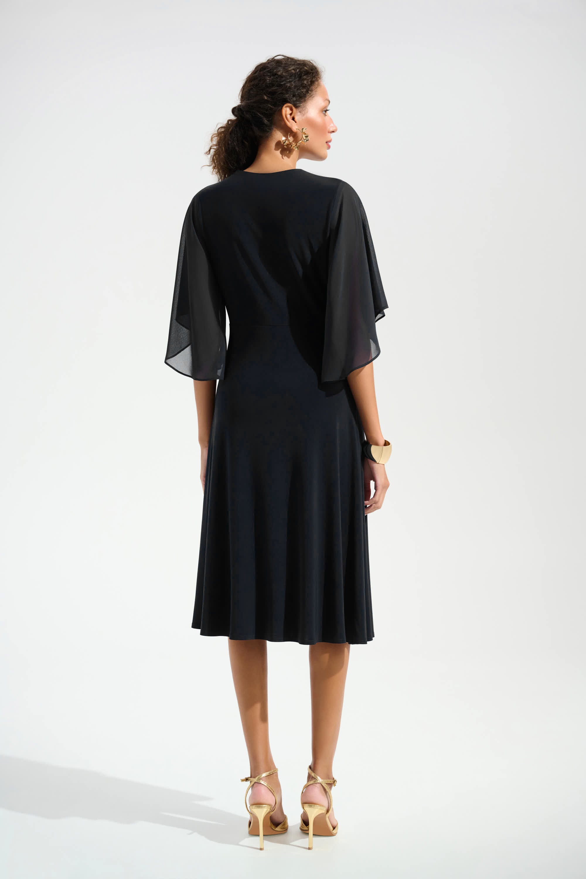 Silky Knit Fit and Flare Dress With Chiffon Draped Sash 754