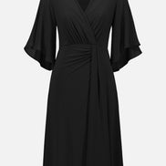 Silky Knit Fit and Flare Dress With Chiffon Draped Sash 754