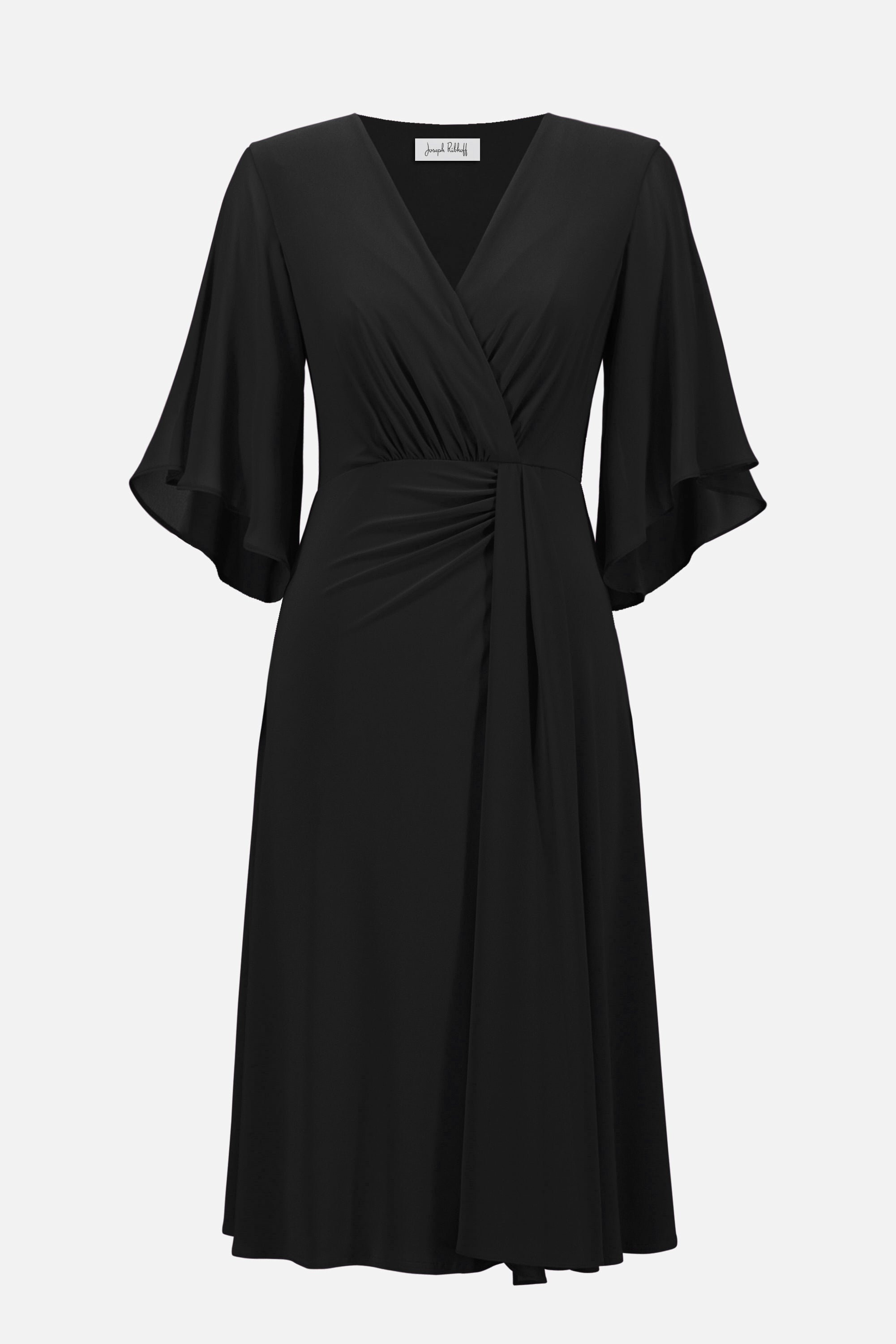 Silky Knit Fit and Flare Dress With Chiffon Draped Sash 754