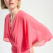Silky Knit Fit and Flare Dress With Chiffon Draped Sash 754