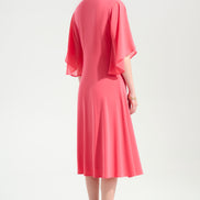 Silky Knit Fit and Flare Dress With Chiffon Draped Sash 754