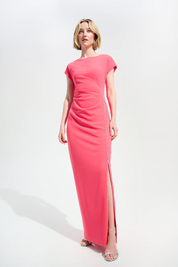 Scuba Crepe Sheath Gown With Rhinestones Piping 756