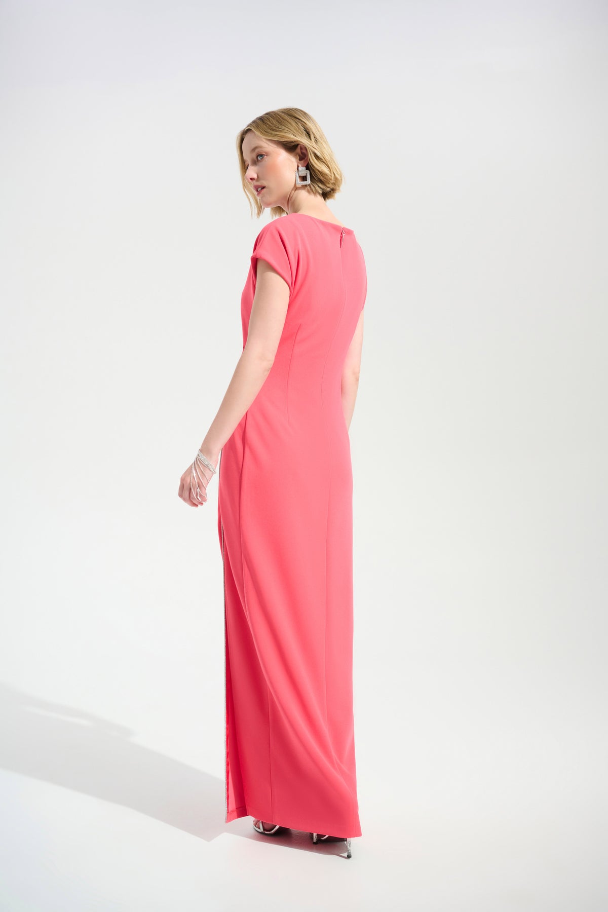 Scuba Crepe Sheath Gown With Rhinestones Piping 756