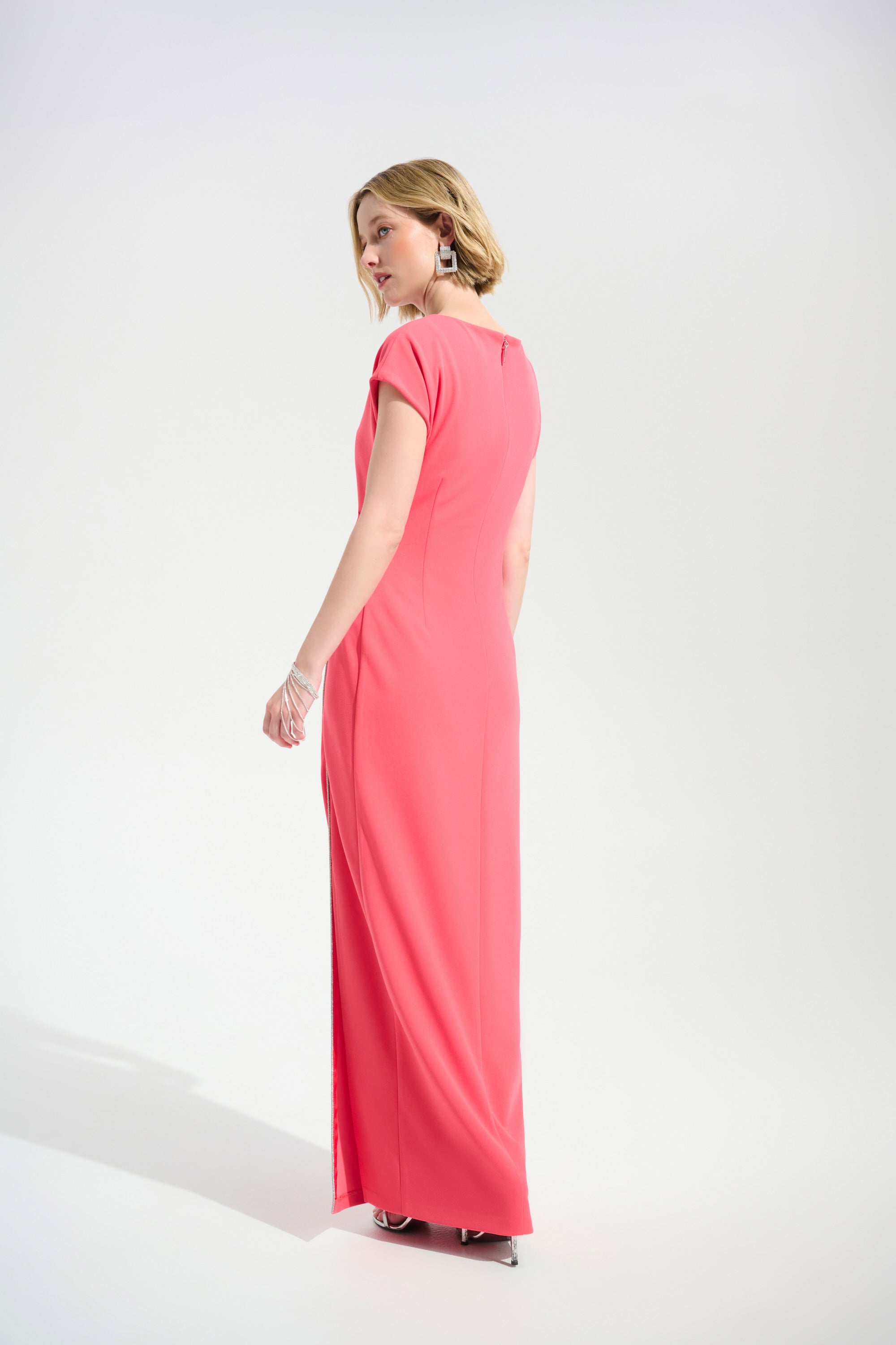 Scuba Crepe Sheath Gown With Rhinestones Piping 756