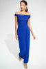 Silky Knit And Cascade Off-Shoulder Sheath Gown 791