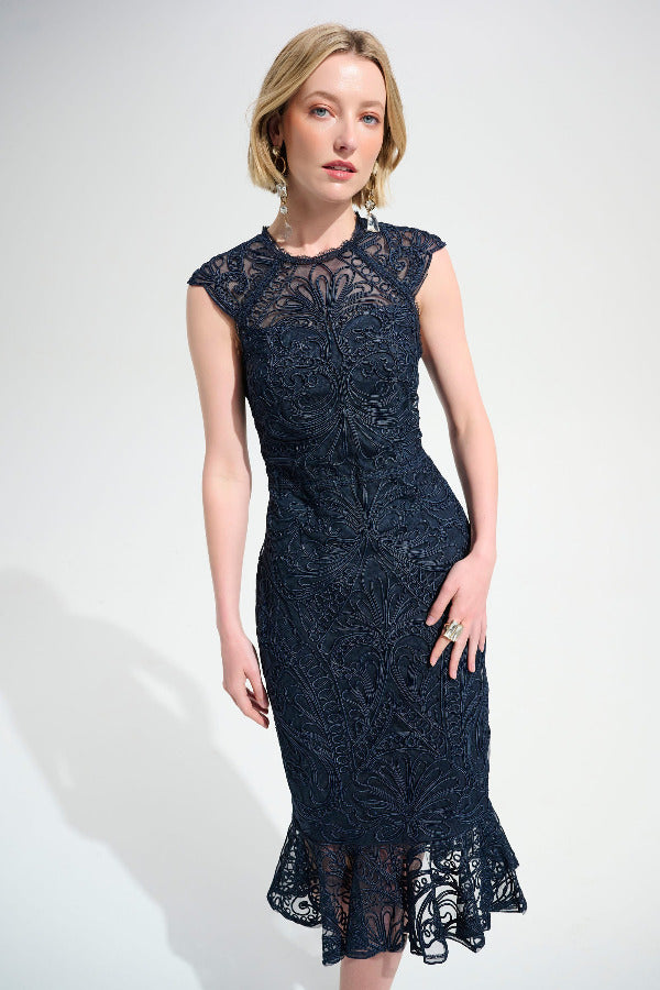 Guipure Soutache Trumpet Dress With Ruffle Hem 758