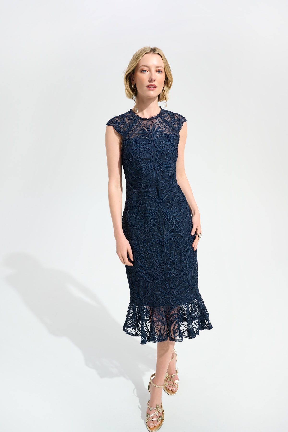 Guipure Soutache Trumpet Dress With Ruffle Hem 758