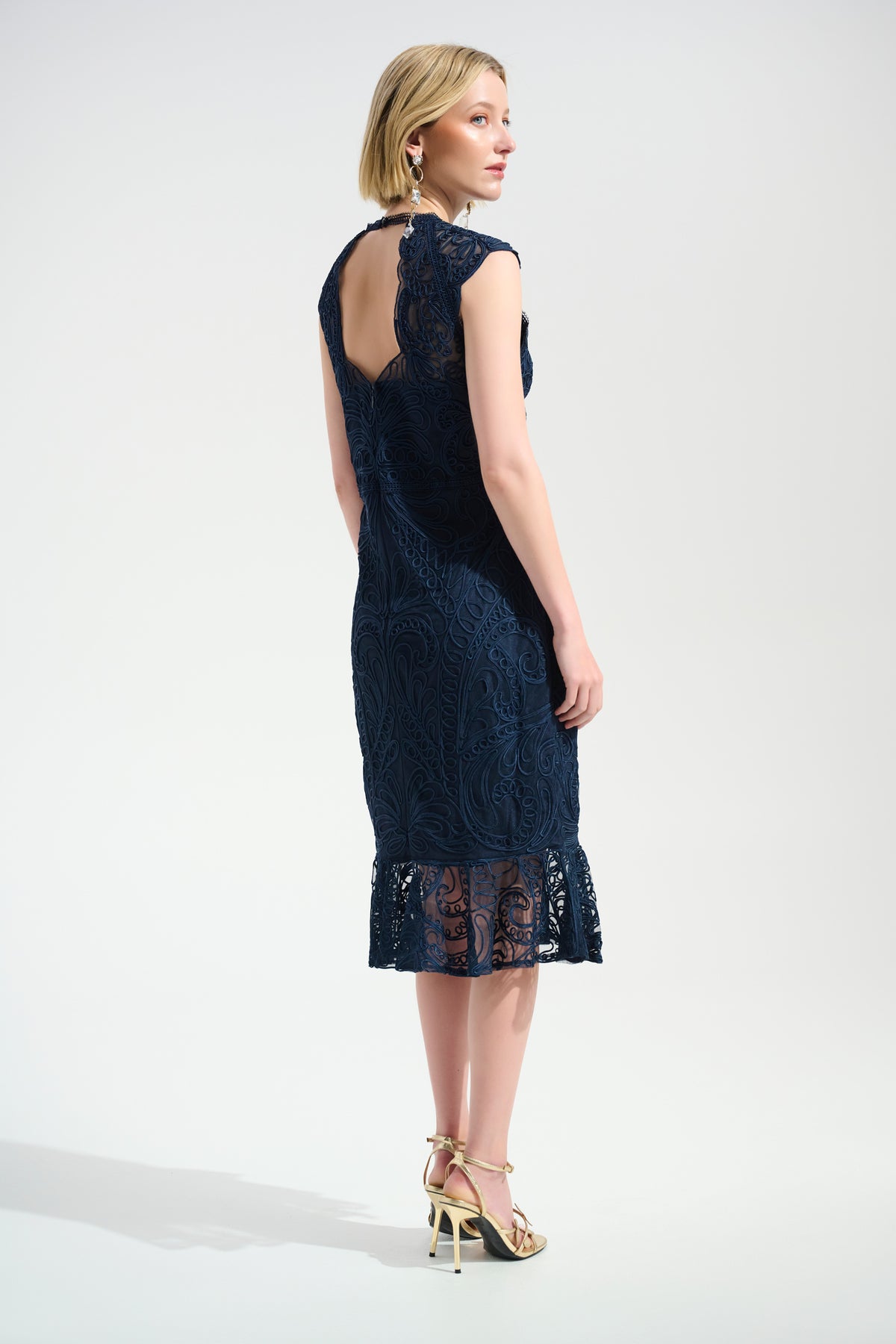 Guipure Soutache Trumpet Dress With Ruffle Hem 758