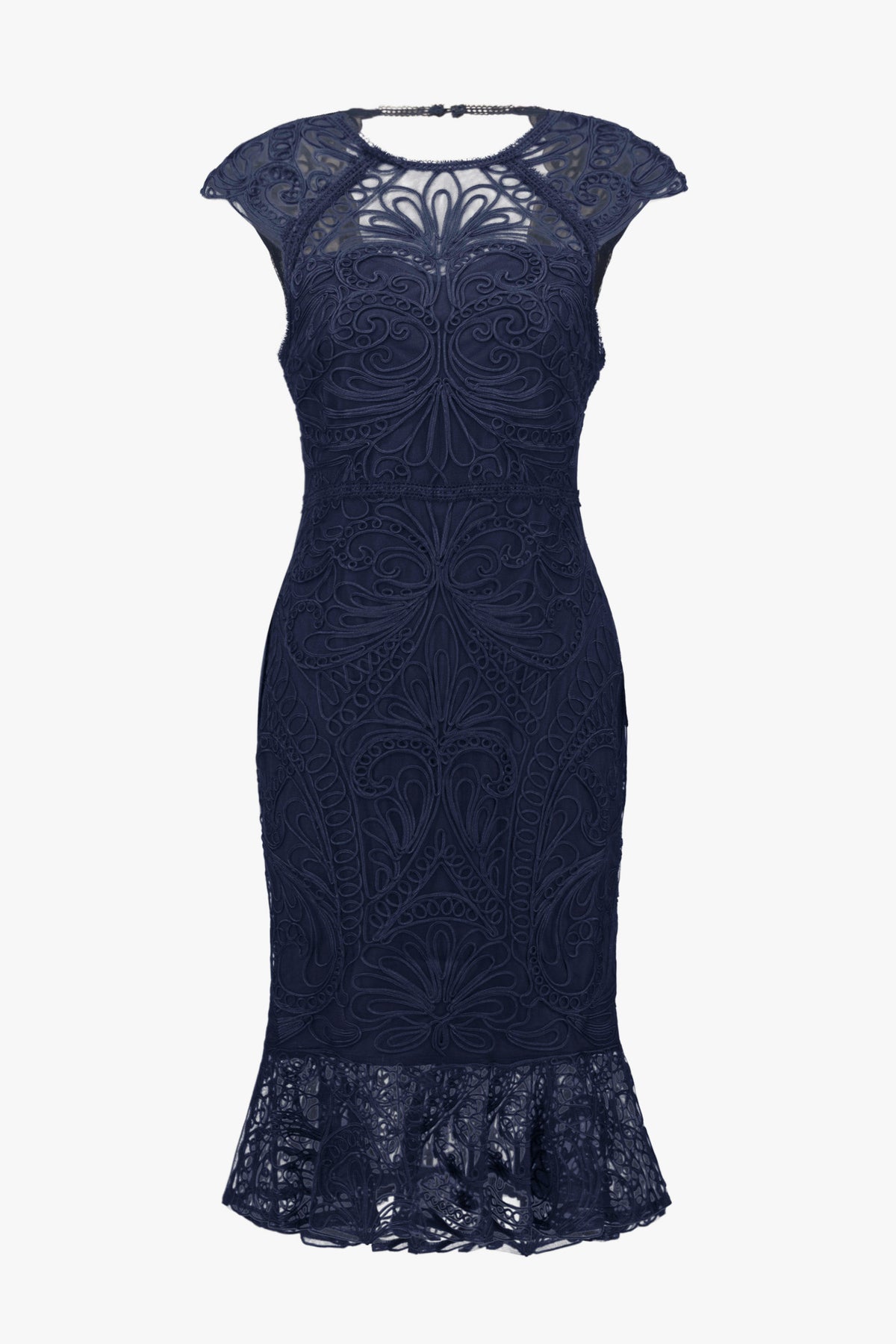 Guipure Soutache Trumpet Dress With Ruffle Hem 758