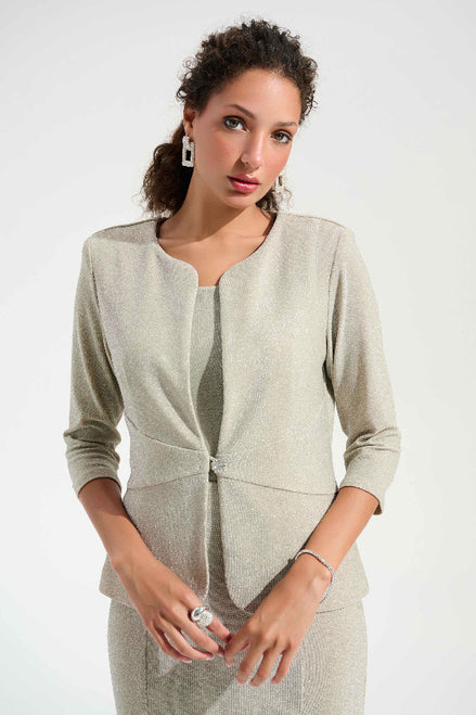 Sparkle Knit Fitted Jacket And Cami Set With Rhinestones Button