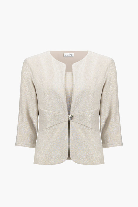 Sparkle Knit Fitted Jacket And Cami Set With Rhinestones Button