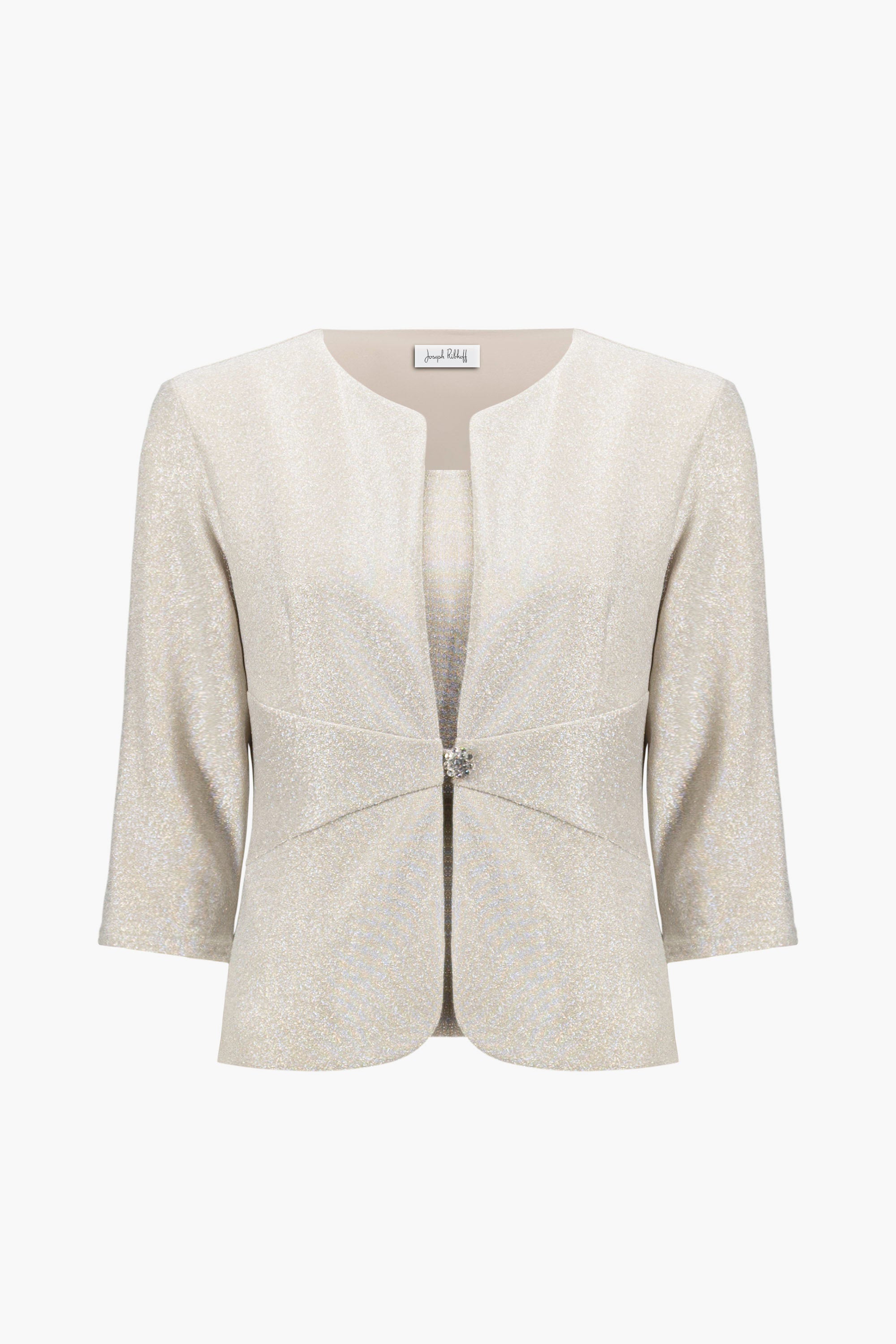 Sparkle Knit Fitted Jacket And Cami Set With Rhinestones Button