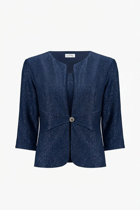 Sparkle Knit Fitted Jacket And Cami Set With Rhinestones Button 696