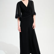 Silky Knit Wide Leg Jumpsuit With Chiffon Sleeves 760