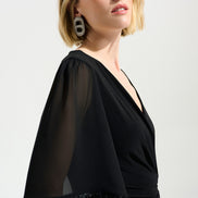 Silky Knit Wide Leg Jumpsuit With Chiffon Sleeves 760