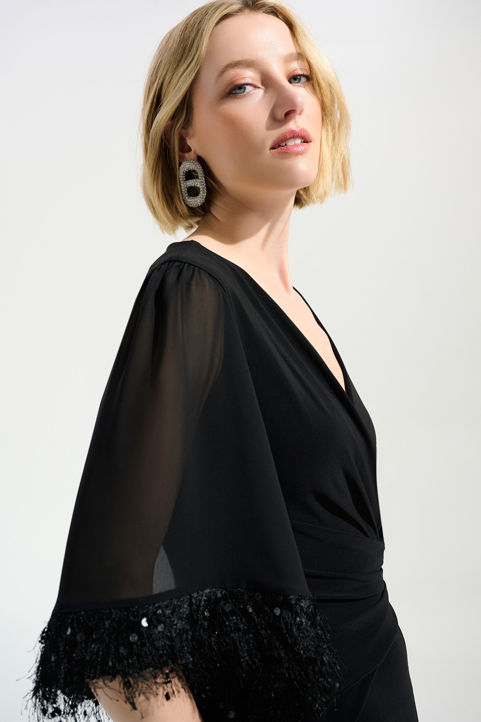 Silky Knit Wide Leg Jumpsuit With Chiffon Sleeves 760