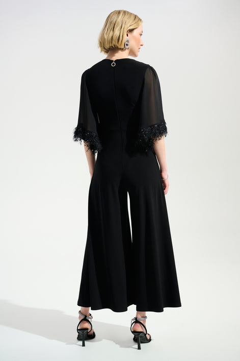 Silky Knit Wide Leg Jumpsuit With Chiffon Sleeves 760