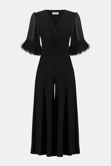 Silky Knit Wide Leg Jumpsuit With Chiffon Sleeves 760