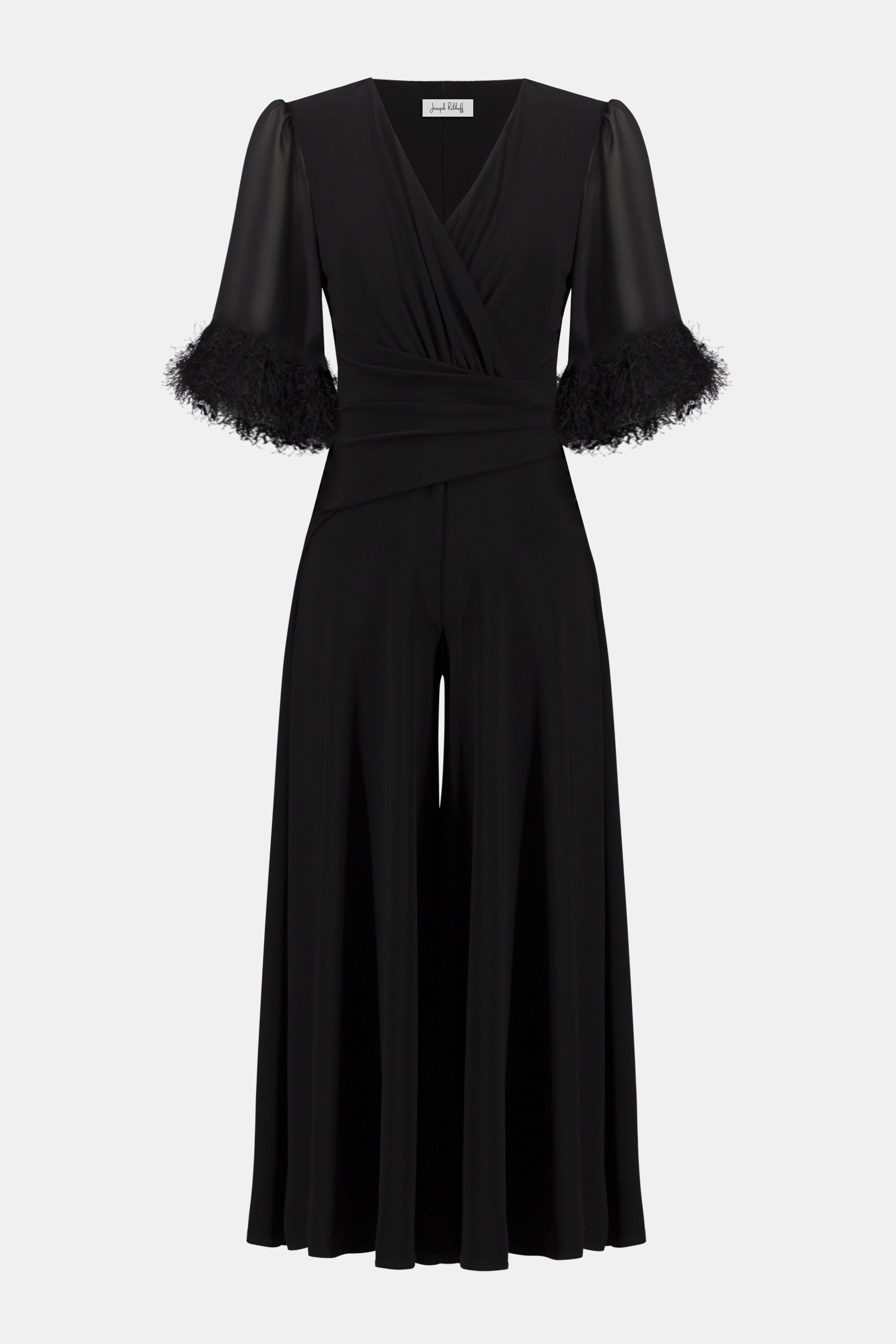 Silky Knit Wide Leg Jumpsuit With Chiffon Sleeves 760