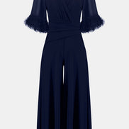 Silky Knit Wide Leg Jumpsuit With Chiffon Sleeves 760