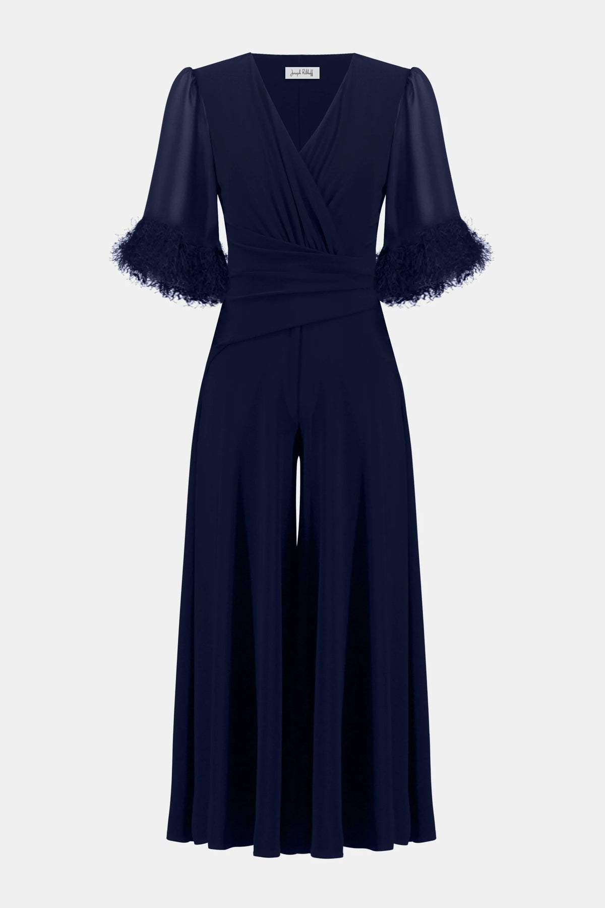 Silky Knit Wide Leg Jumpsuit With Chiffon Sleeves 760