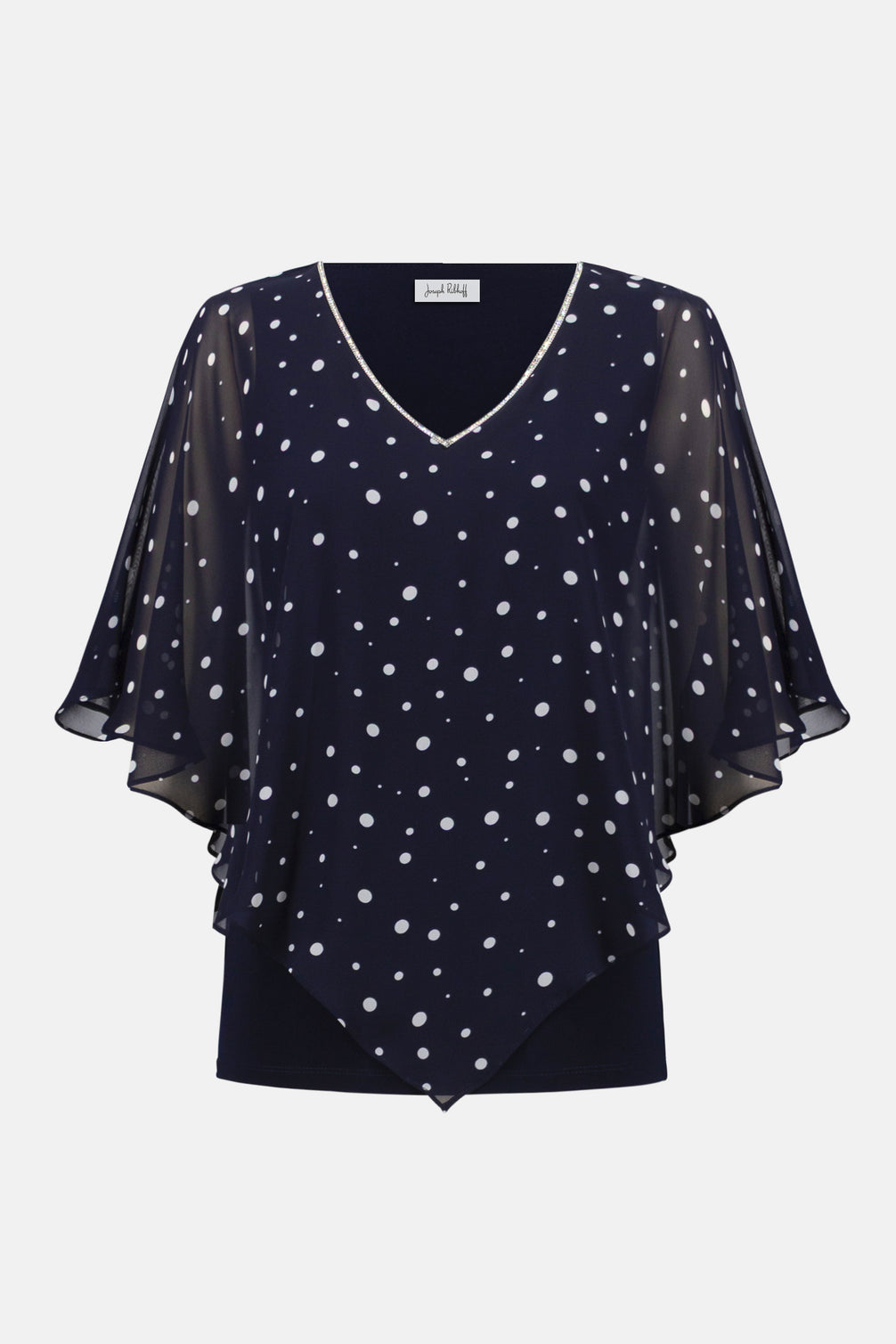 Silky Knit Dot Print Poncho With Rhinestones Trim 751