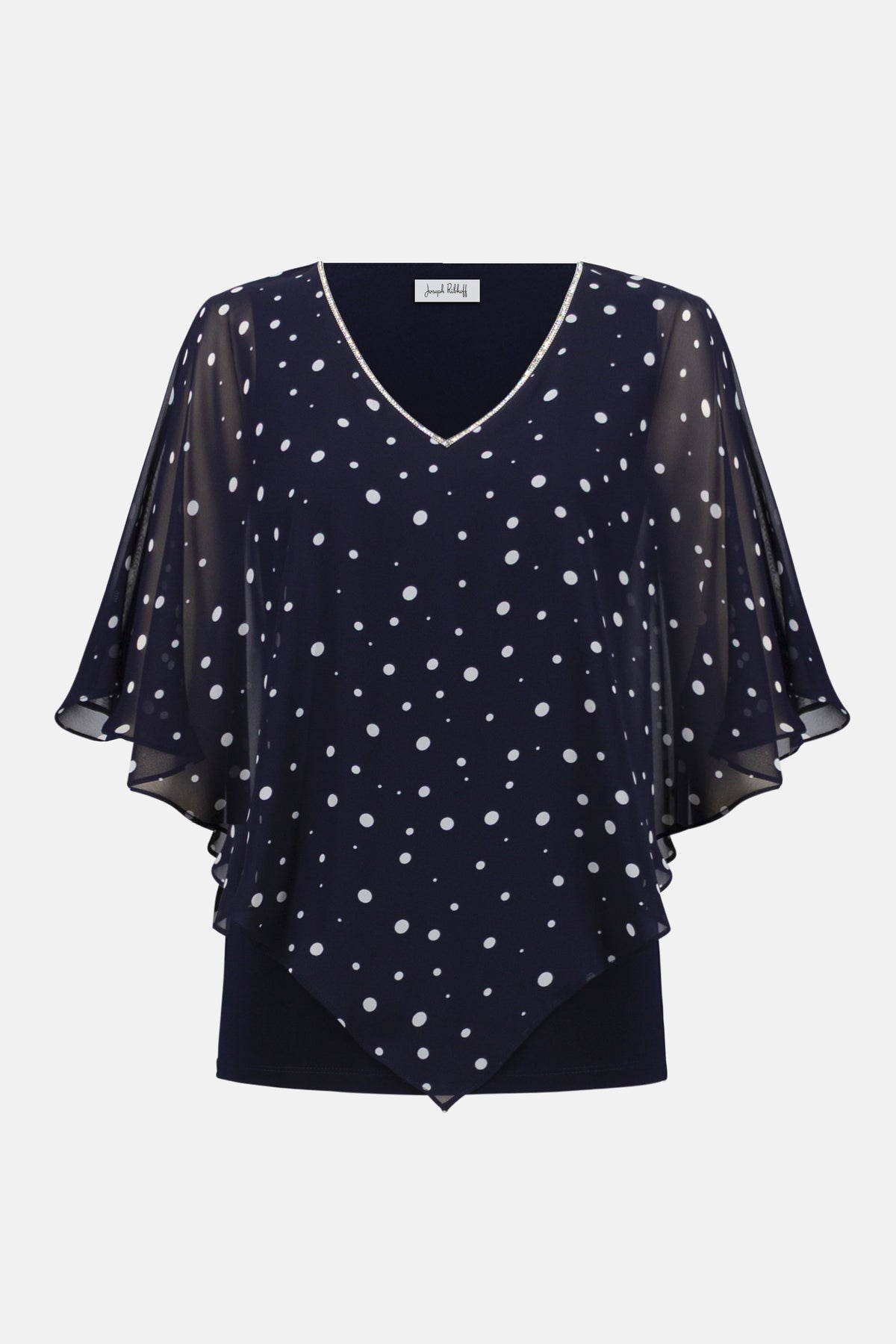 Silky Knit Dot Print Poncho With Rhinestones Trim 751