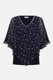 Silky Knit Dot Print Poncho With Rhinestones Trim 751