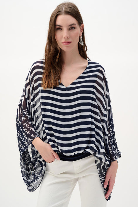 Chiffon And Silky Knit Printed Poncho Top 781